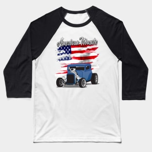 Blue 1932 Chevy 5 Window Coupe Hot Rod American Muscle Print Baseball T-Shirt